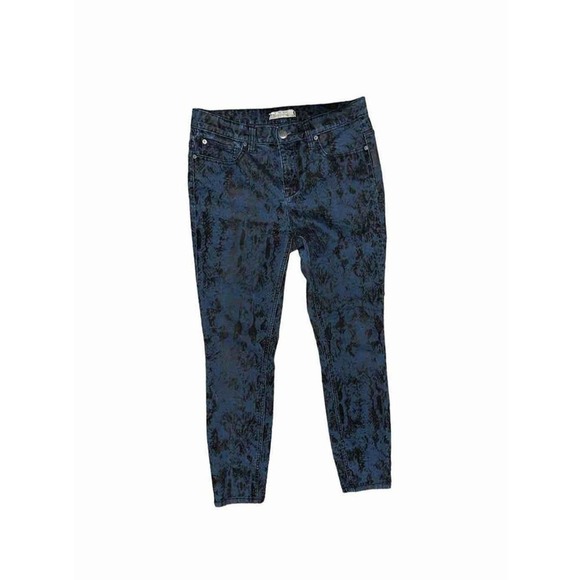 Free People Velvet Flocked Skinny Jeans Blue With Black Flocking Size 29 - Picture 3 of 5